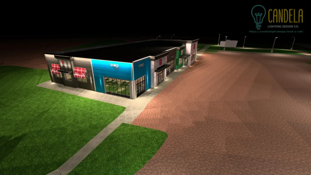 Fast food travel plaza outdoor lighting design image render