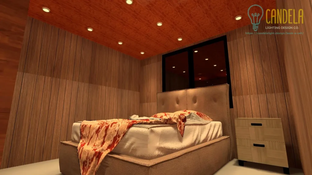 Vacation wood cabin indoor lighting design image render