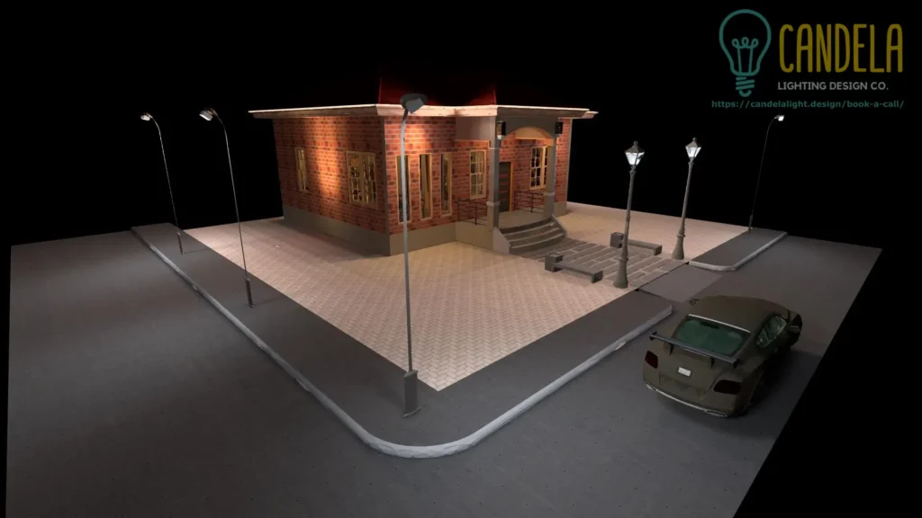 Urban home bird's eye view lighting design render