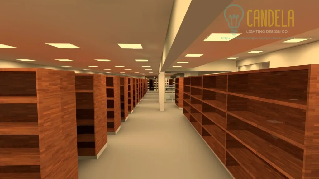 Resource center book library section lighting design render