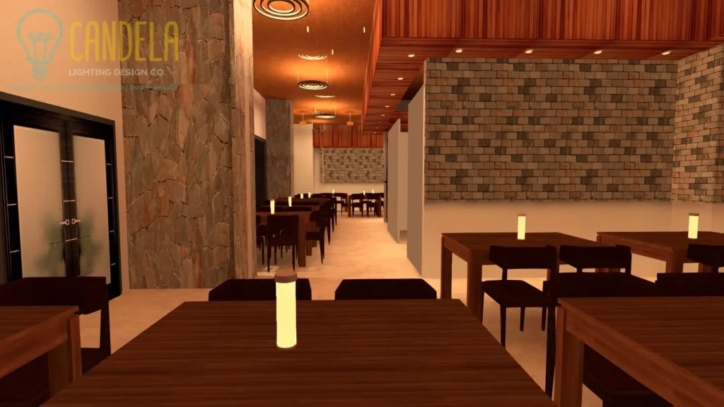 Restaurant dining area view 4 lighting design 3D render