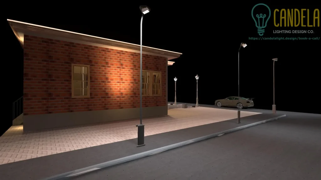 Urban home right side view lighting design render