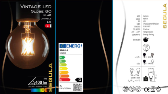 EU light bulb packaging with energy label