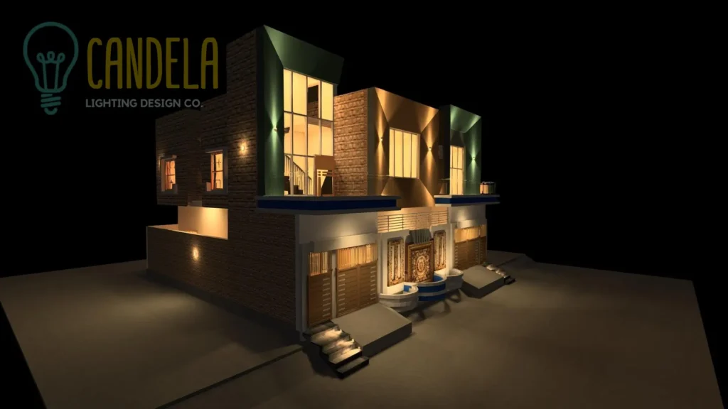 Stone house outdoor lighting design night scene render