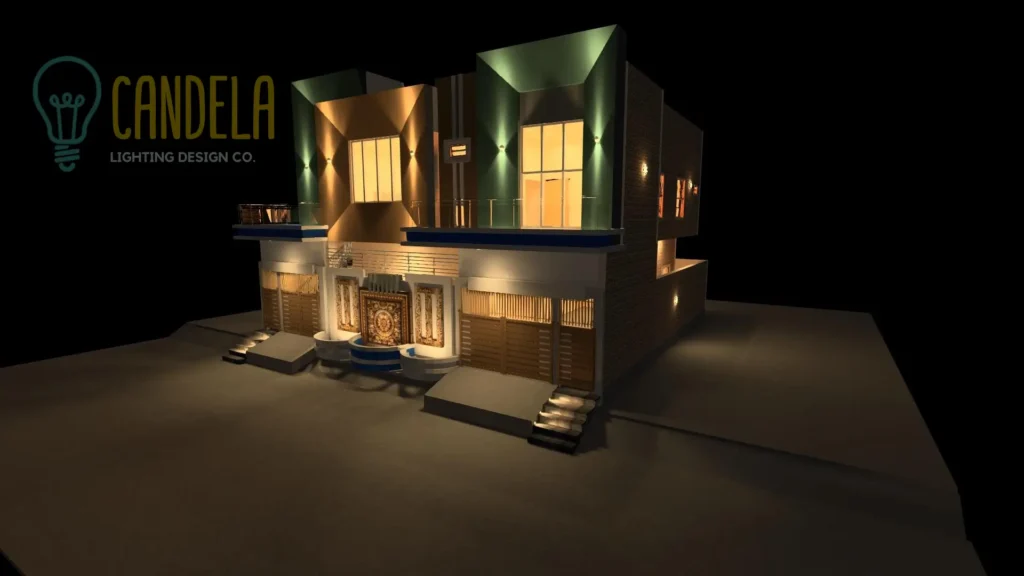 Stone house outdoor lighting design night scene render