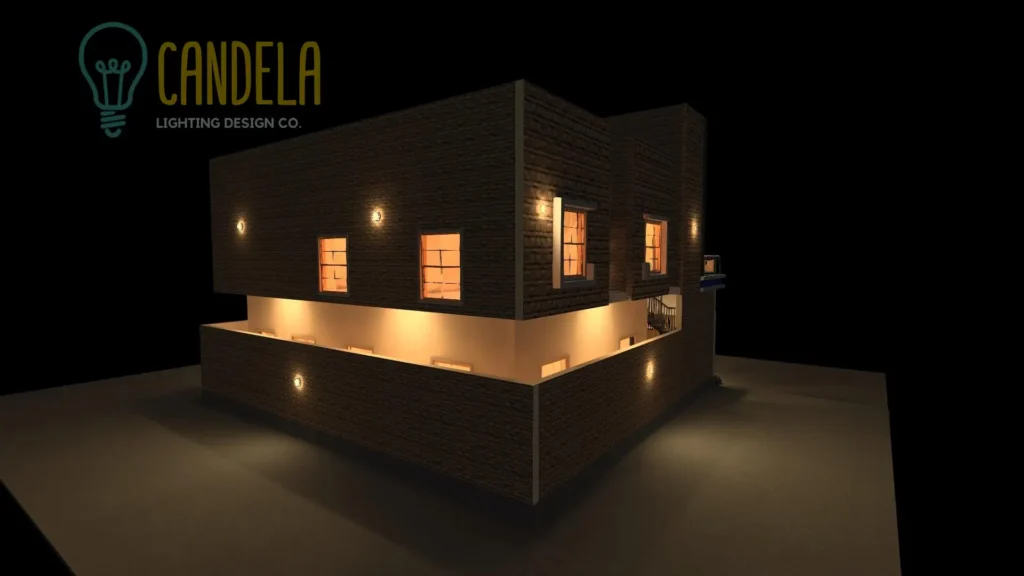 Stone house outdoor lighting design night scene render