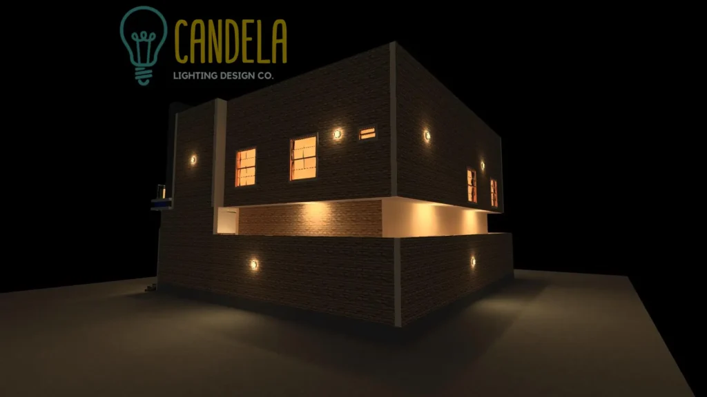 Stone house outdoor lighting design night scene render