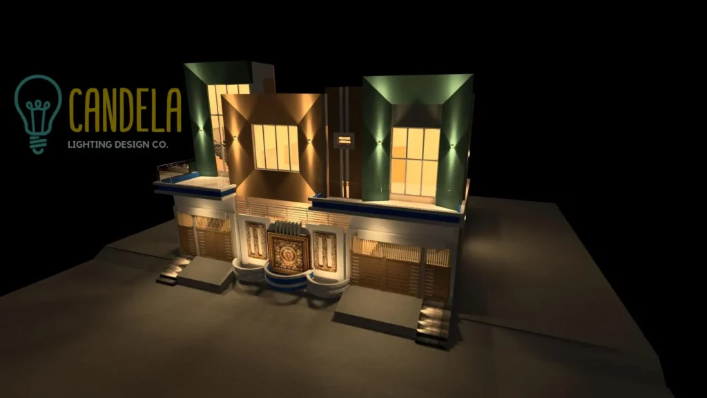 Stone house outdoor lighting design night scene render