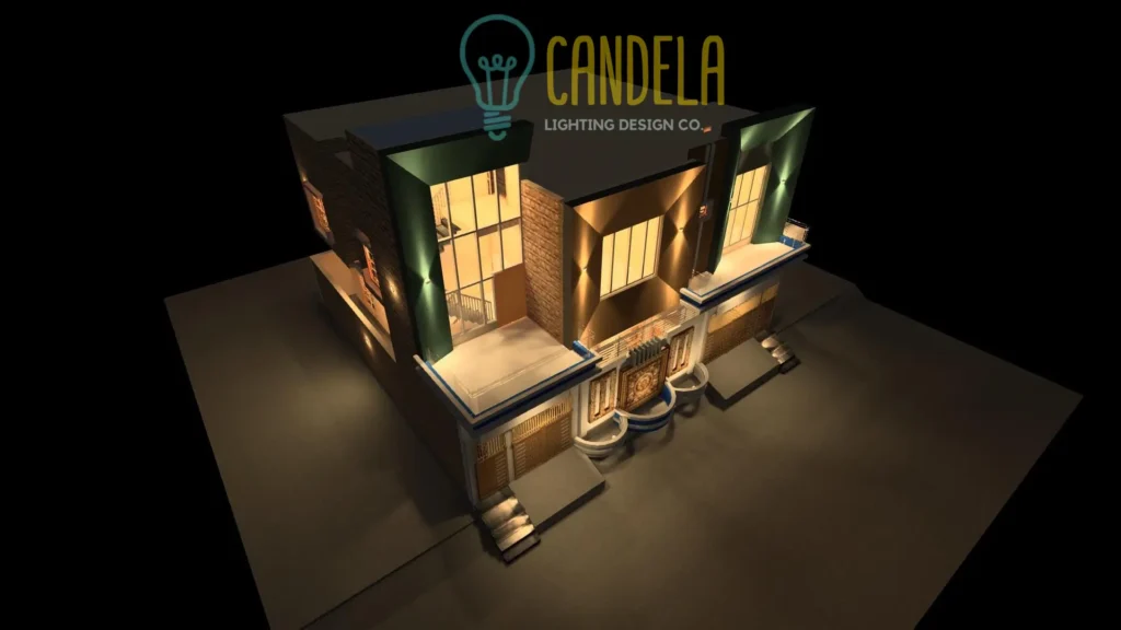 Stone house outdoor lighting design night scene render