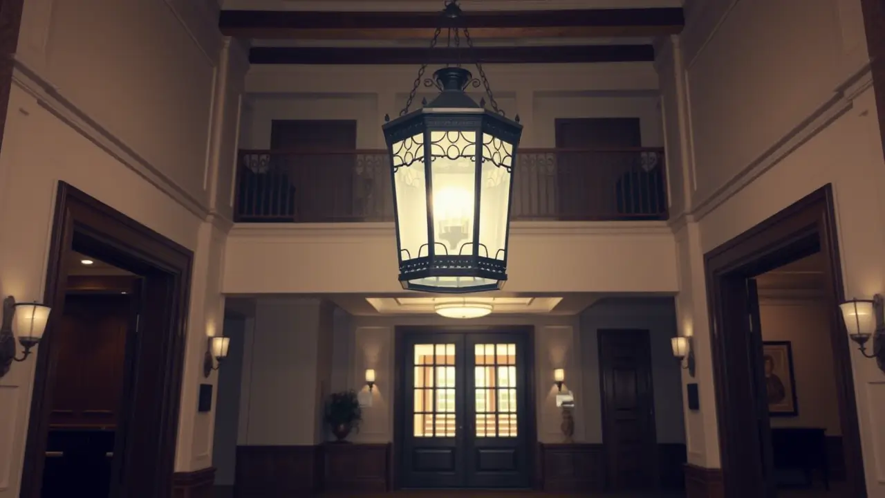 An image showing a chandelier in a home foyer